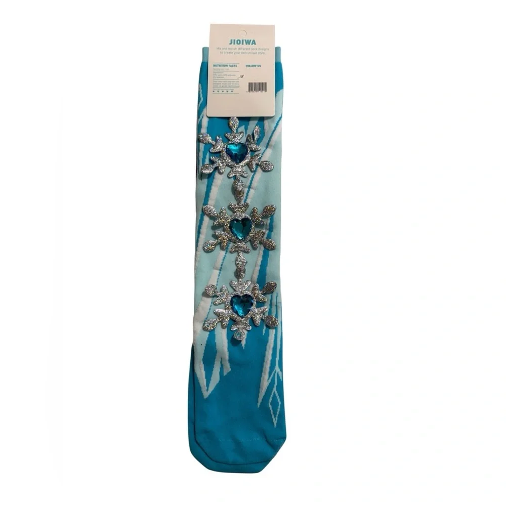 JIOIWA Disney Frozen Elsa Knee-High blue & white Socks w/ Sparkly Embellishment